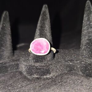 Pink Sapphire S925 EM Sterling Silver Ring, UV Reactive. Size 10-10.5.
